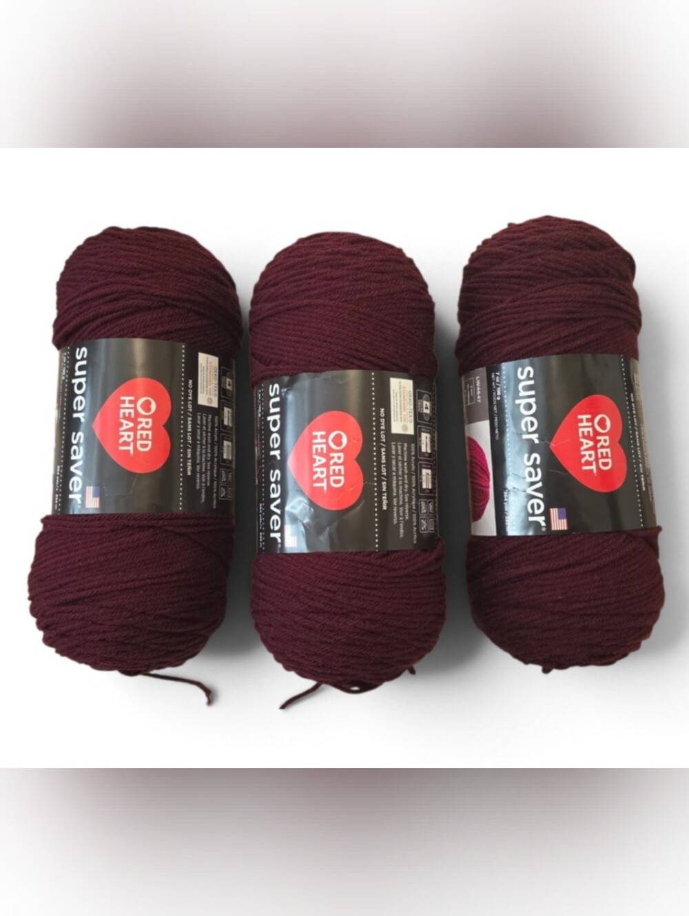 3 Skeins of Red Heart Super Saver Acrylic Yarn 4 Ply 364 yd Per Skein Claret